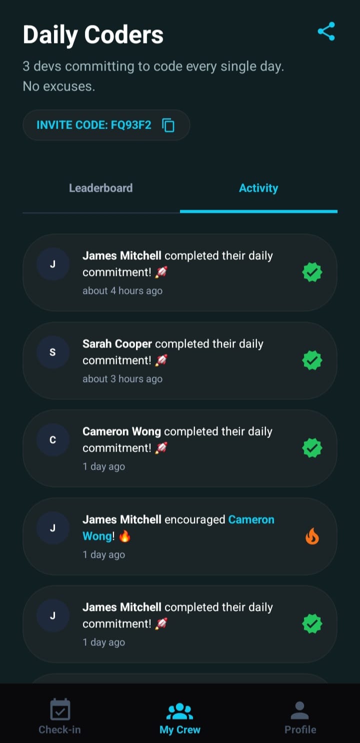 Commit Crew Live Accountability Feed